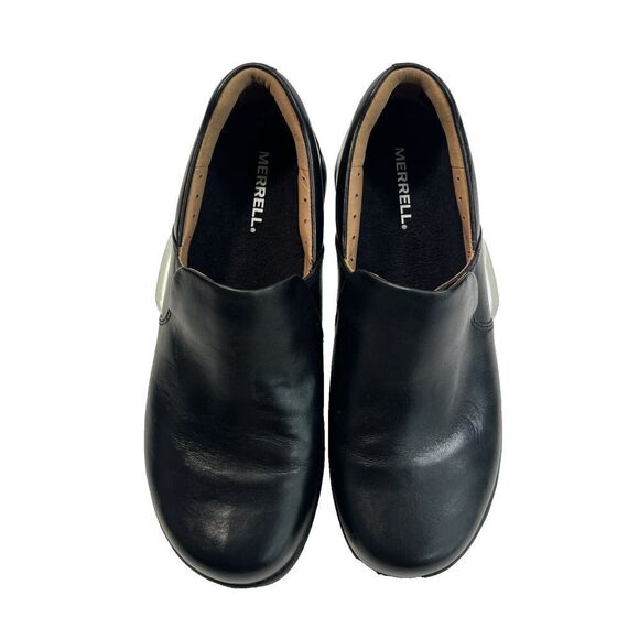 Clarks Unstructured Black Leather Shoes with Merrell Insoles Slip On Comfort 9M - Picture 12 of 15